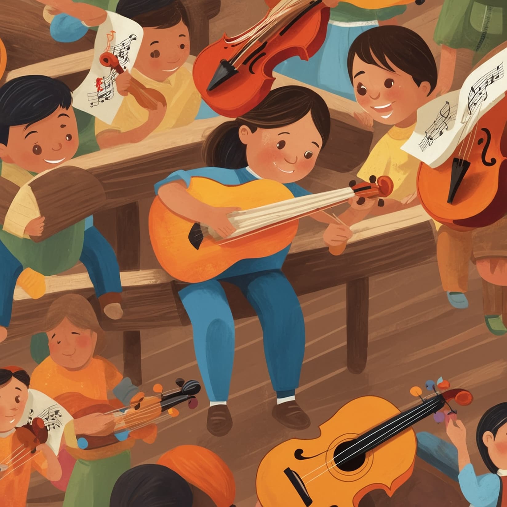 Adultos tocando instrumentos.